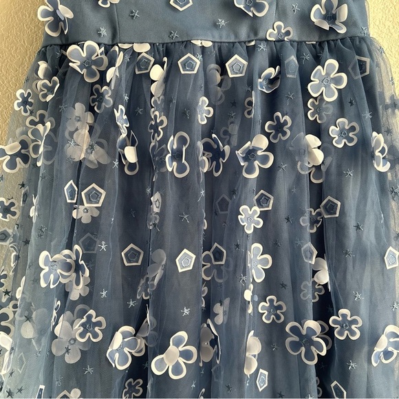 Trixxi | Mesh Organza Tulle Blue Floral Mini Dress - Picture 4 of 9